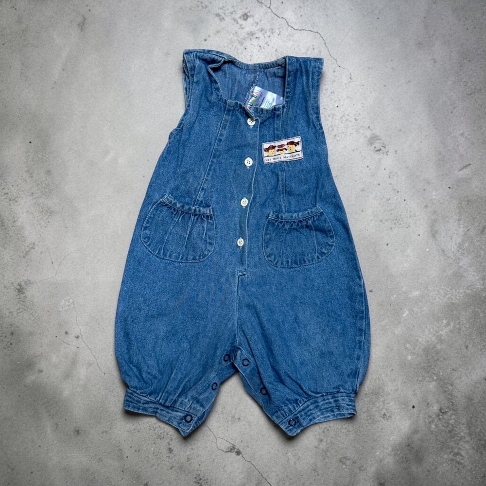 Allura Les Trois Matelots Denim Bubble Romper Overalls 18M Vintage French